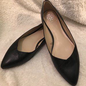 Vince Camuto Black Leather Pointed Toe Flats, Size 11
